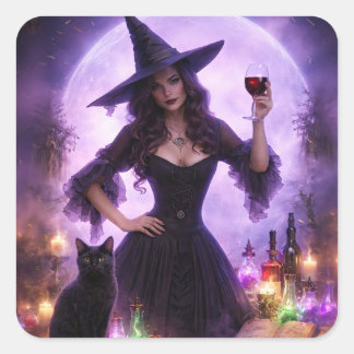 Halloween Witch and Wine Cute Sticker
