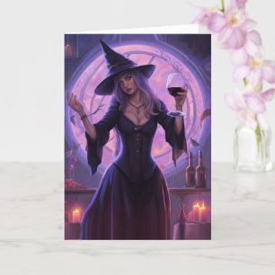 Halloween Witch and Wine Funny Beautiful Witch Card
