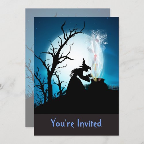 Halloween Witch at Boiling Cauldron Invitation