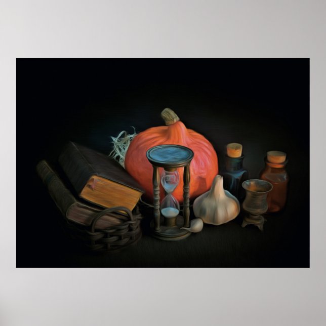 Halloween: witch attributes prepared on a table poster (Front)