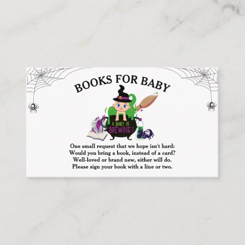 Halloween Witch Baby Shower Books for Baby Enclosure Card