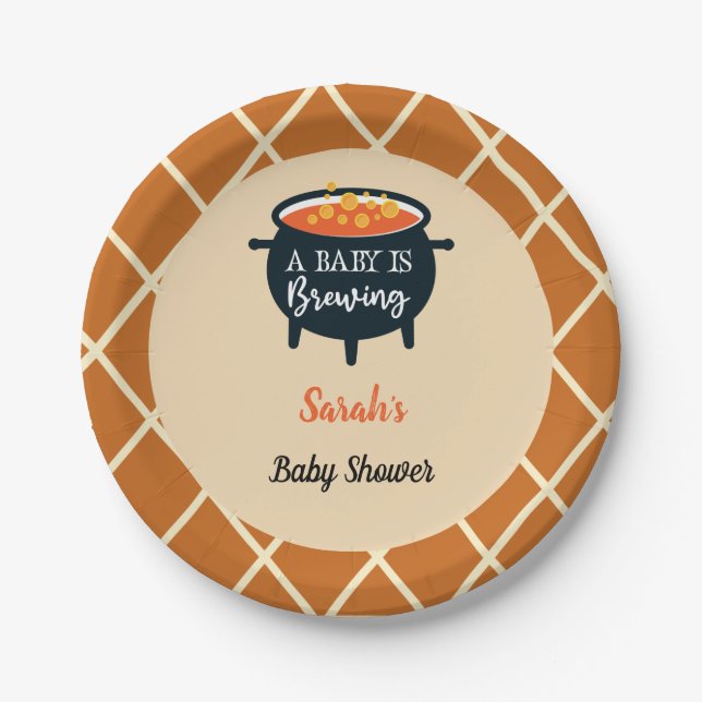Halloween Witch Baby Shower, Custom name Paper Plates (Front)