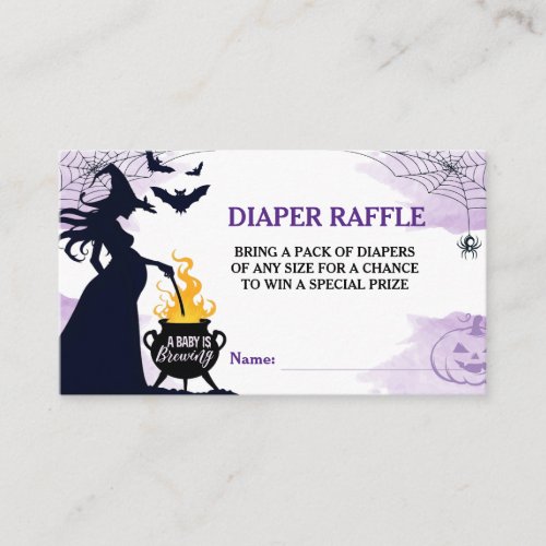 Halloween Witch Baby Shower Diaper Raffle Purple Enclosure Card