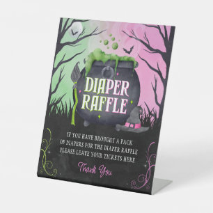 Halloween Witch Baby Shower Diaper Raffle Table Pedestal Sign
