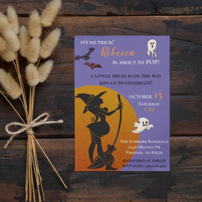 Halloween Witch Baby Shower Ghosts Bats Invitation