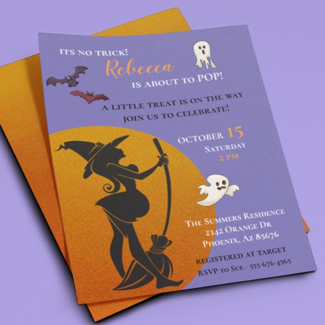 Halloween Witch Baby Shower Ghosts Bats Invitation (Creator Uploaded)