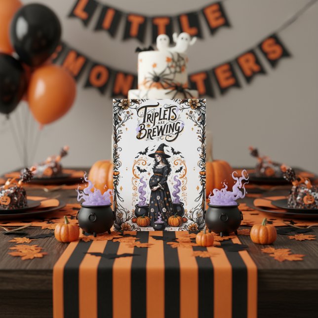 Halloween Witch Baby Shower - Triplets Are Brewing Invitation (Creator Uploaded)