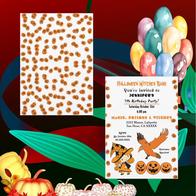 Halloween Witch Bash Jack O Lantern Birthday Party Invitation | Zazzle