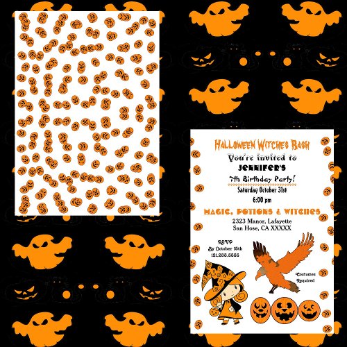 Halloween Witch Bash Jack O Lantern Birthday Party Invitation