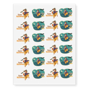 Halloween Witch Bat Cat Moon Temporary Tattoos