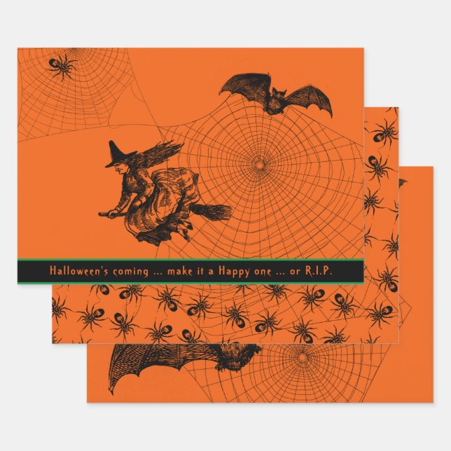 Halloween Witch Bat Spider 3-pc Paper Sheet Set (Set)