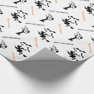 Halloween witch, bats and tree with owl cute wrapping paper