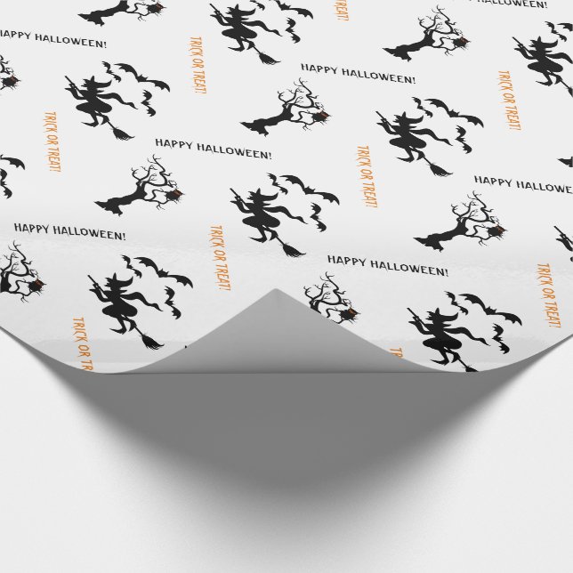 Halloween witch, bats and tree with owl cute wrapping paper (Corner)