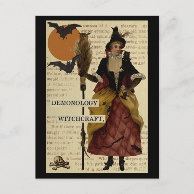 Halloween Witch Bats Moon Owl Skull Postcard (Front)