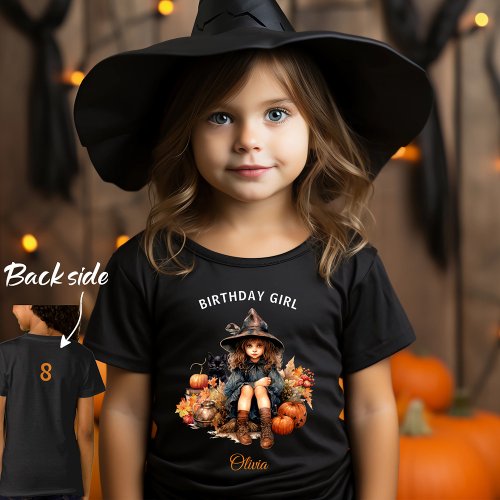 Halloween Witch Birthday Girl Name Black T_Shirt