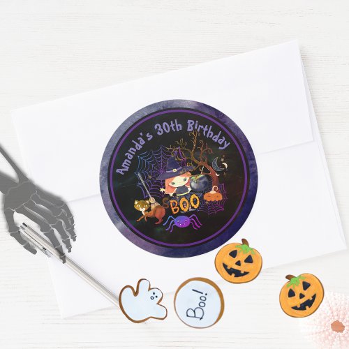 Halloween Witch Birthday Party Black Classic Round Sticker