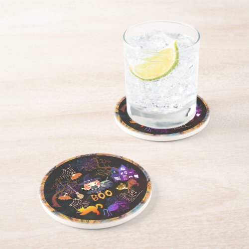 Halloween Witch Birthday Party Black Coaster