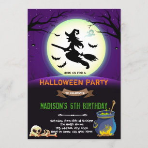 Halloween witch birthday  party invitation