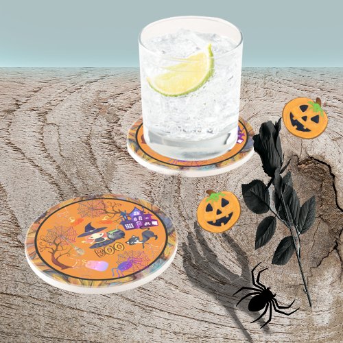 Halloween Witch Birthday Party Orange Coaster