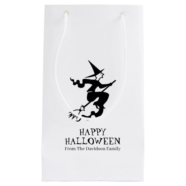 Halloween witch black and white custom treat small gift bag (Front)