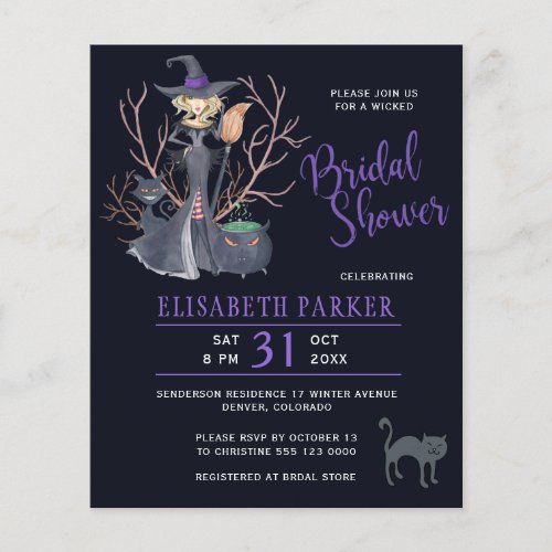 Halloween witch black bridal shower Invitation