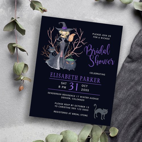 Halloween witch black bridal shower Invitation