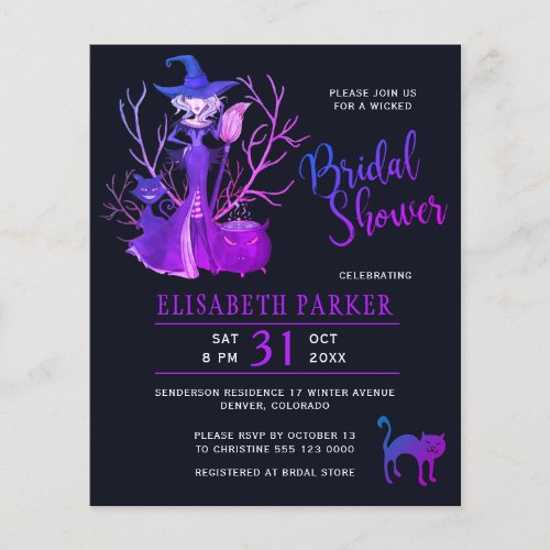Halloween witch black bridal shower Invitation Flyer