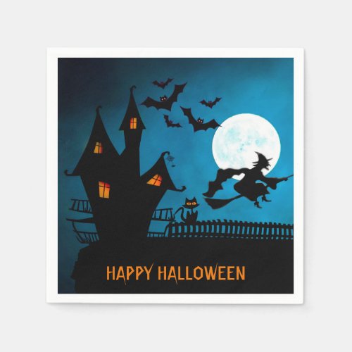 Halloween Witch Black Cat Bats Party Napkins