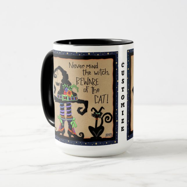 Halloween Witch Black Cat Funny Quote Customizable Mug (Front Left)