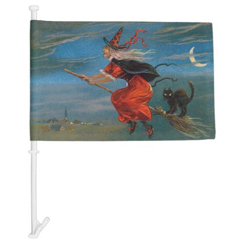 Halloween Witch  Black Cat on Halloween Night  Car Flag