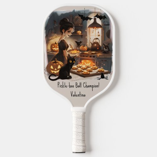 Halloween Witch Black Cat Pumpkin Baked Treats Pickleball Paddle