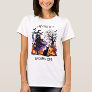 Halloween Witch Black Cat Pumpkin T-Shirt
