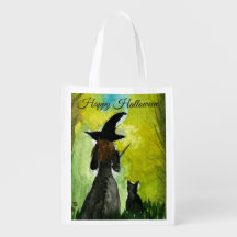 Halloween Witch Black Cat Watercolor Modern