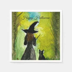 Halloween Witch Black Cat Woman Spells Napkins