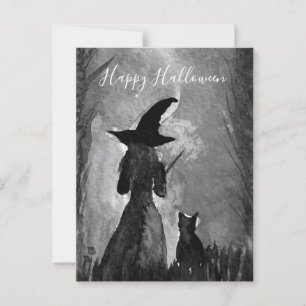 Halloween Witch Black Cat Woman Spells Postcard