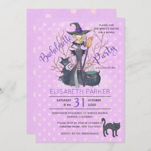 Halloween witch black cats bachelorette party invitation