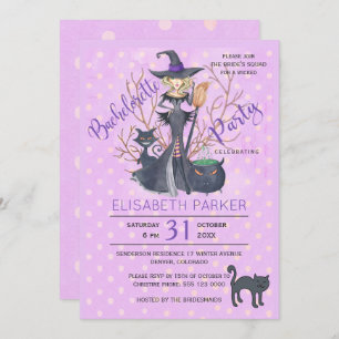 Halloween witch black cats bachelorette party invitation