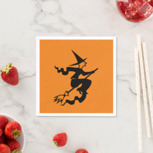 Halloween witch black orange spooky paper napkins