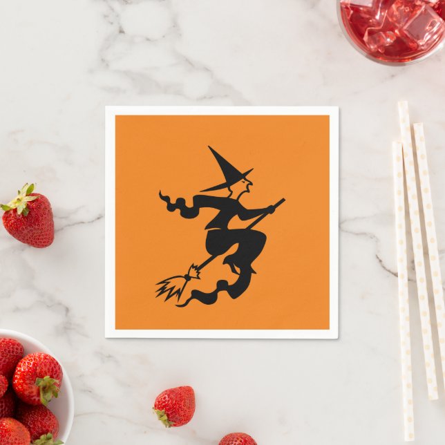 Halloween witch black orange spooky paper napkins (Insitu)