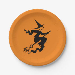 Halloween witch black orange spooky paper plates