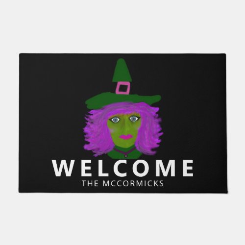 Halloween Witch Black Welcome Family Personalized  Doormat