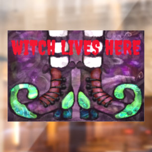 Halloween Witch Boots Whimsical Purple Green Window Cling