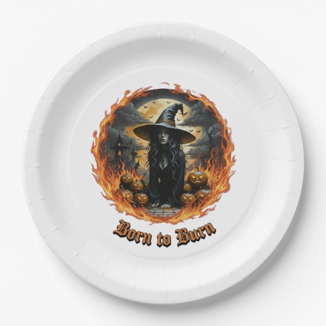 Halloween; Witch; Born to Burn; Jack; Paper Napkin Plates (Front)