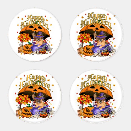 Halloween Witch Boxer Dog Pumpkin Dog Lover Gift Coaster Set