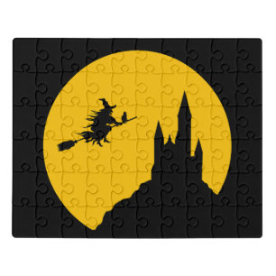 Halloween Witch, Broom and Cat Jigsaw Puzzle