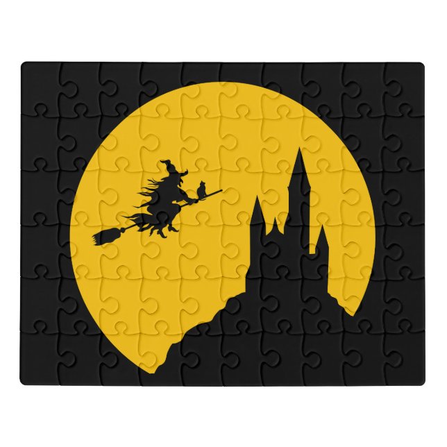 Halloween Witch, Broom and Cat Jigsaw Puzzle (Puzzle Horizontal)