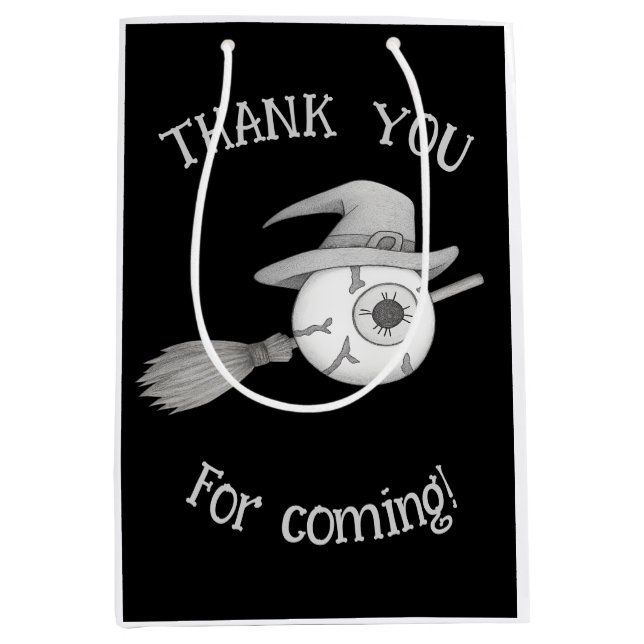 Halloween witch broom and scary eyeball medium gift bag (Front)