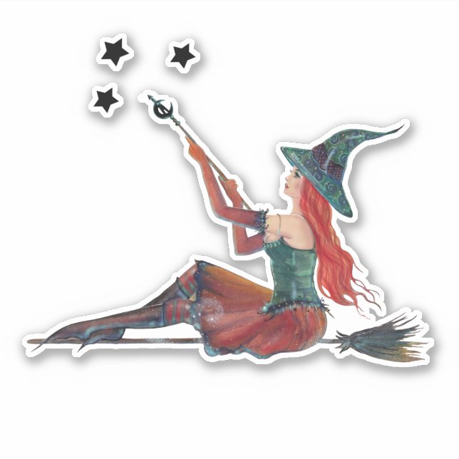 Halloween witch broom by Renee Lavoie Sticker (Front)