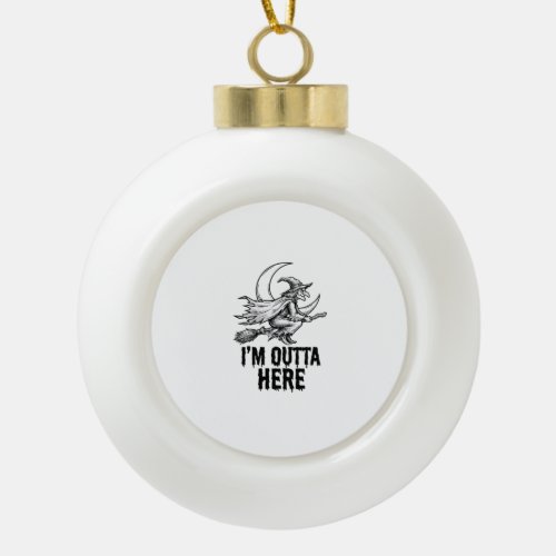 Halloween Witch Broom Funny Vintage Engraving Desi Ceramic Ball Christmas Ornament