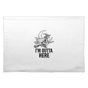 Halloween Witch Broom Funny Vintage Engraving Desi Cloth Placemat